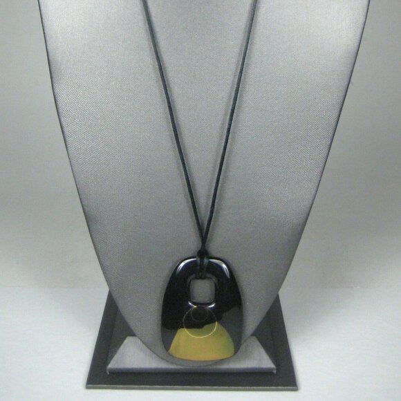 Ceramic Necklace Pendant Geometric Statement Cord Strand 26 Inch Signed G - Picture 2 of 12